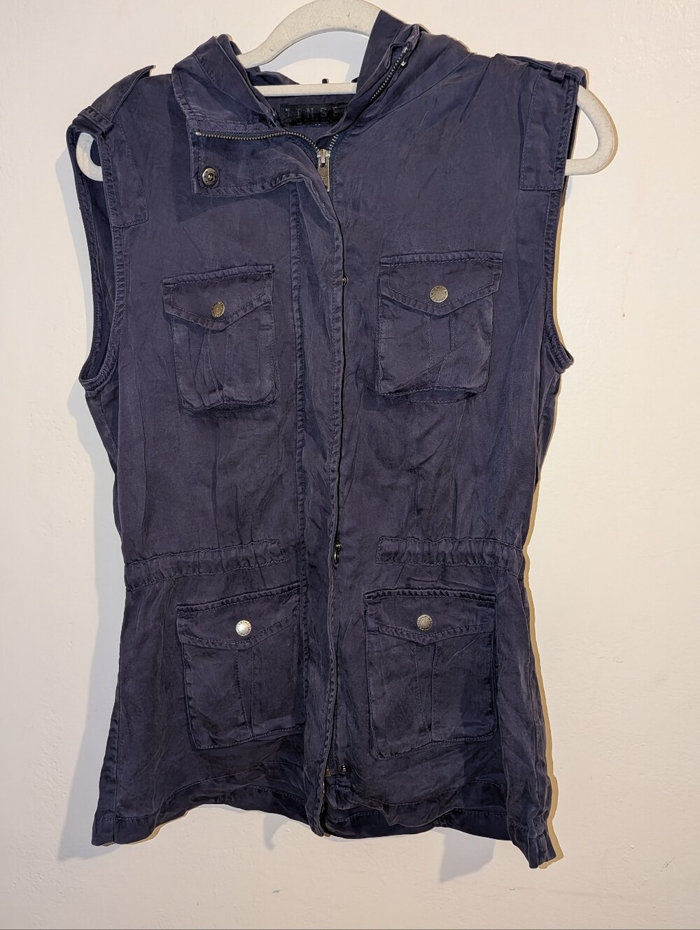 love, Fire Navy Sleeveless Hooded Utility Vest Size M